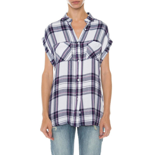 RAILS Top Womens Size Small Blue Plaid Britt Button Front White Dusk Rouge Soft