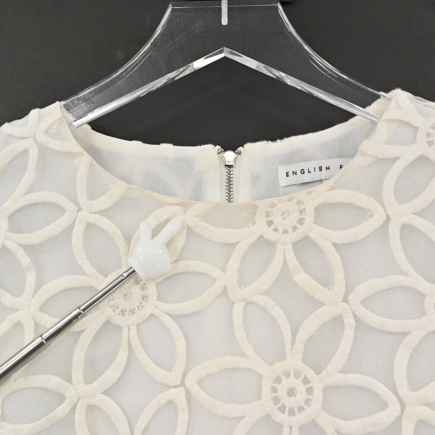 ENGLISH FACTORY Top Womens Size S Sheer Sleeve Flower Print Cropped Blouse White