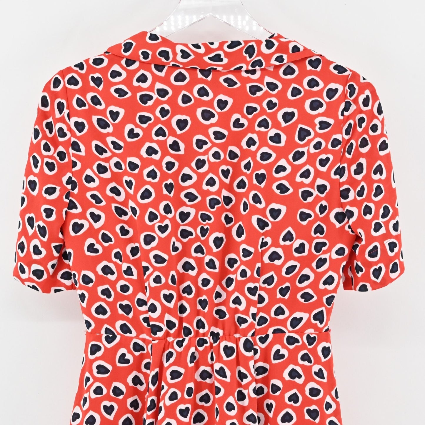 J CREW Dress Size 4P Rudbeckia Red Heart Print Collared Belted Midi A Line