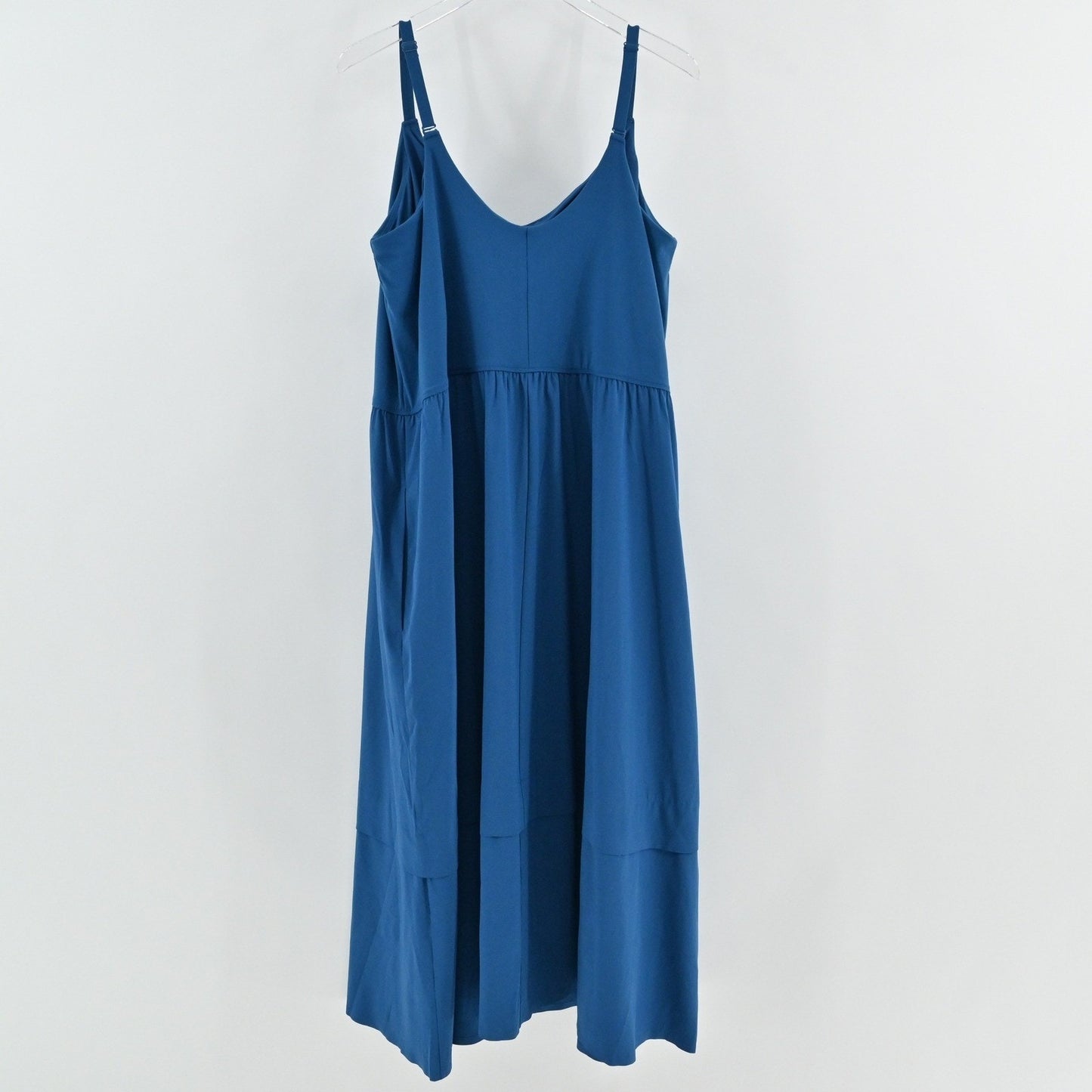 Athleta Elation Hybrid Midi Dress Size 2X Blue Spaghetti Strap Pocket Athleisure