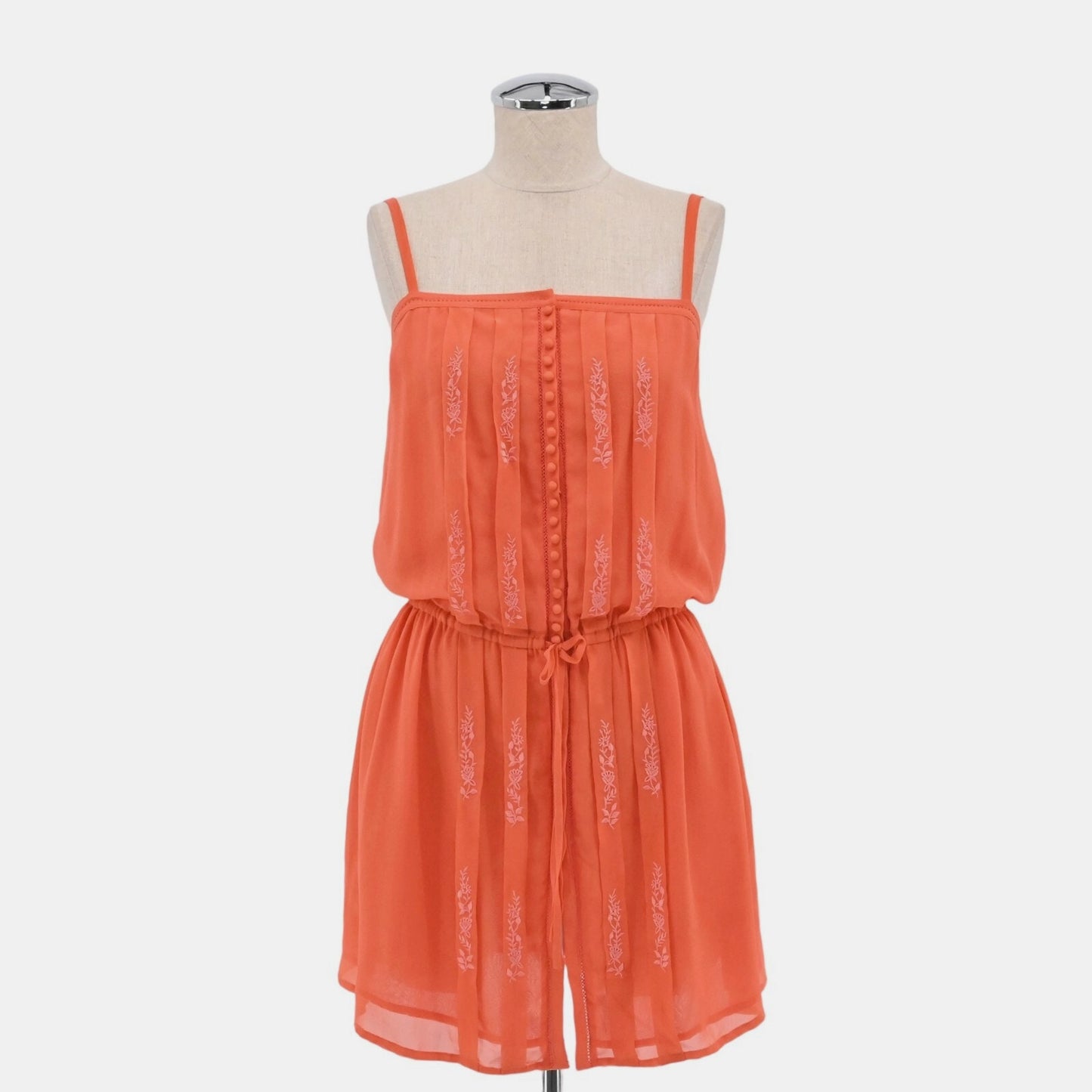 JOIE Womens Embroidered Silk Dress Size S Orange Boho Sleeveless Pin Tuck Lined