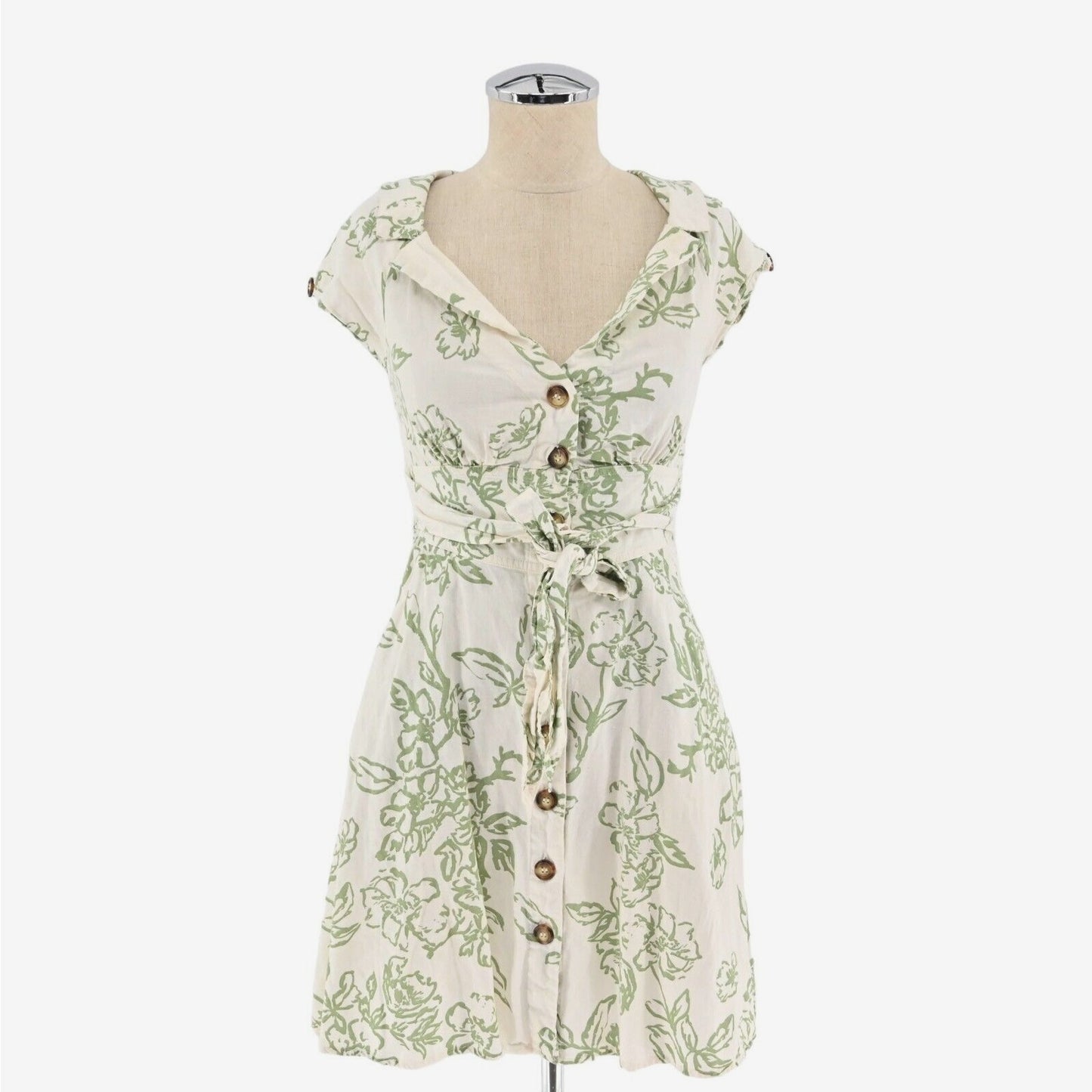 FREE PEOPLE Womens A Thing Called Love Dress Size 2 Mini Green Button Back Tie