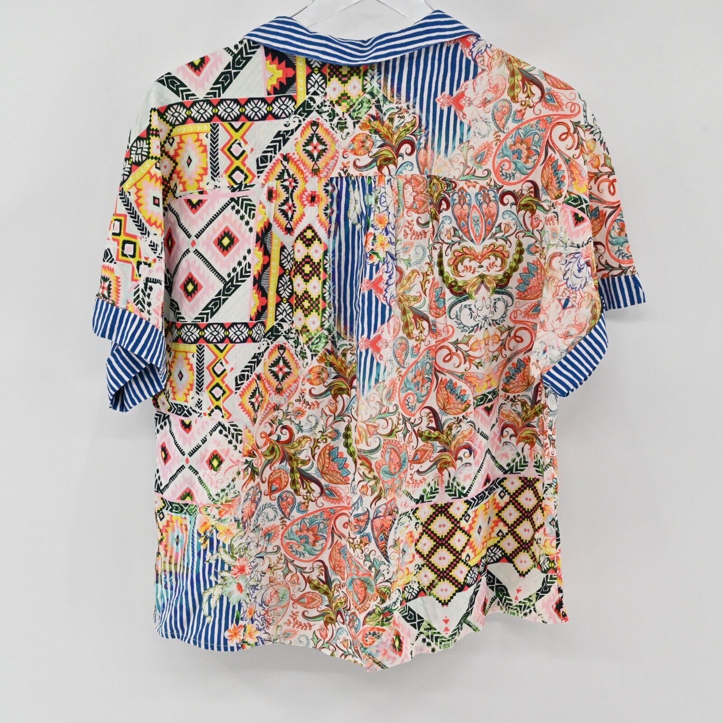 TOLANI Top Womens Size L Multicolor Collar Boxy Fit Short Sleeve Button Front