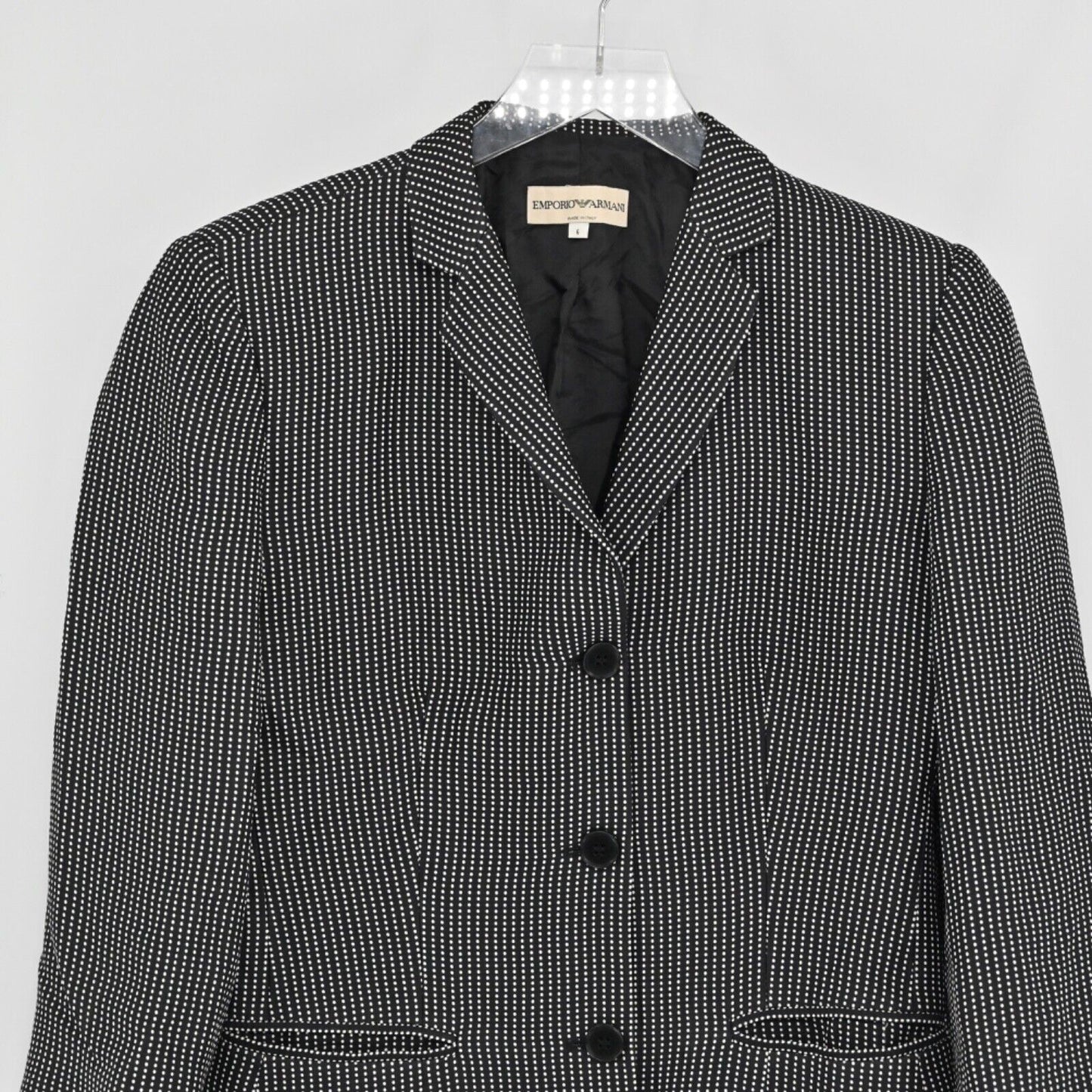 Vtg EMPORIO ARMANI Blazer Womens Size 6 Black Polka Dot 3/4 Sleeve Career 80s