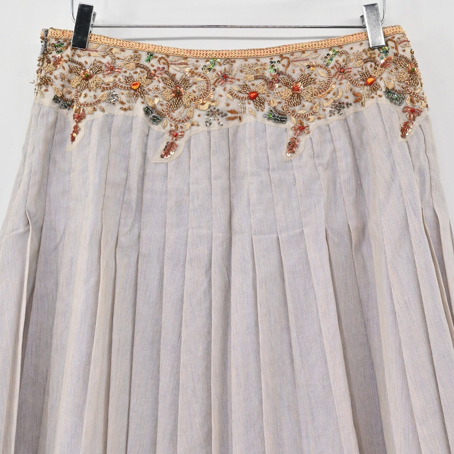 Vtg ZENOBIA Womens Pleated Skirt Size 10 Fairy Shimmer Sequin Beaded Linen Y2k