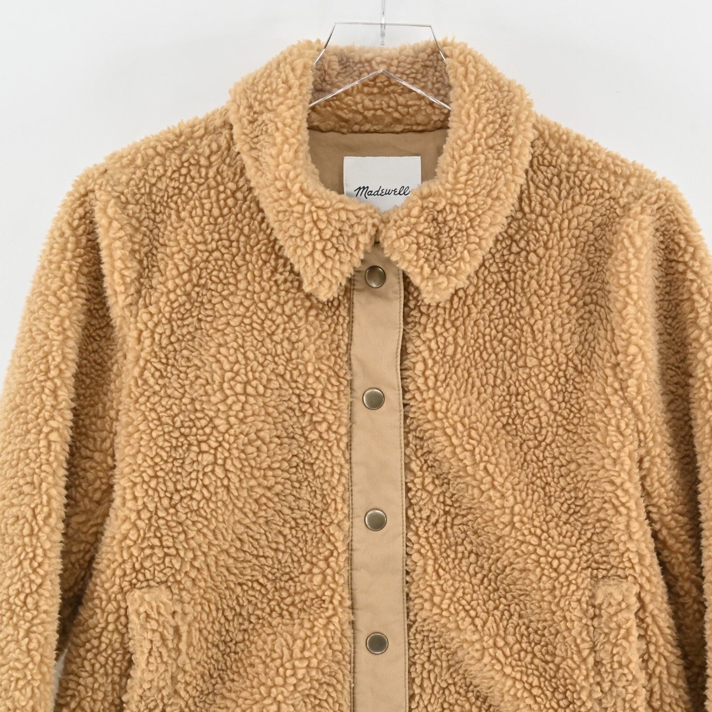 Madewell Portland Sherpa Camel Jacket Women M Faux Fur Button Front Teddy Coat