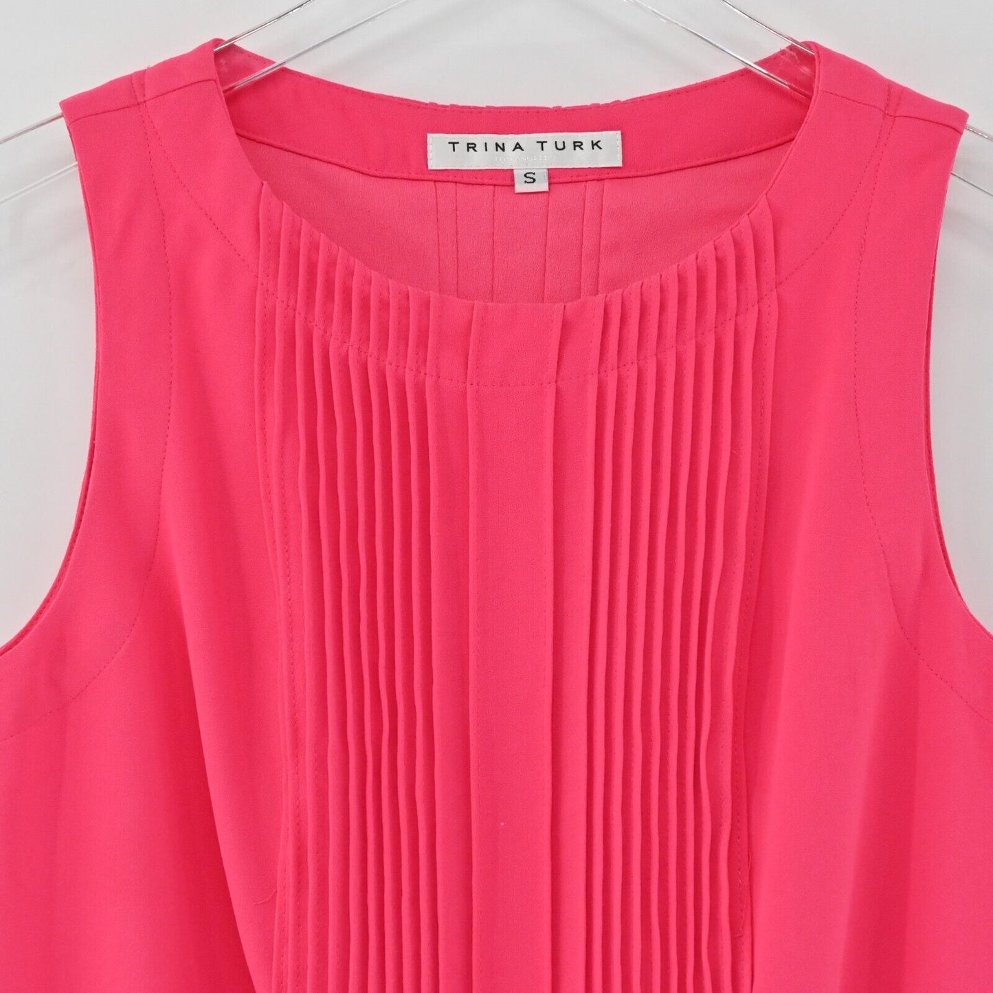 TRINA TURK Top Womens Size S Pleated Sleeveless Hot Pink Tie Front Tank Solid