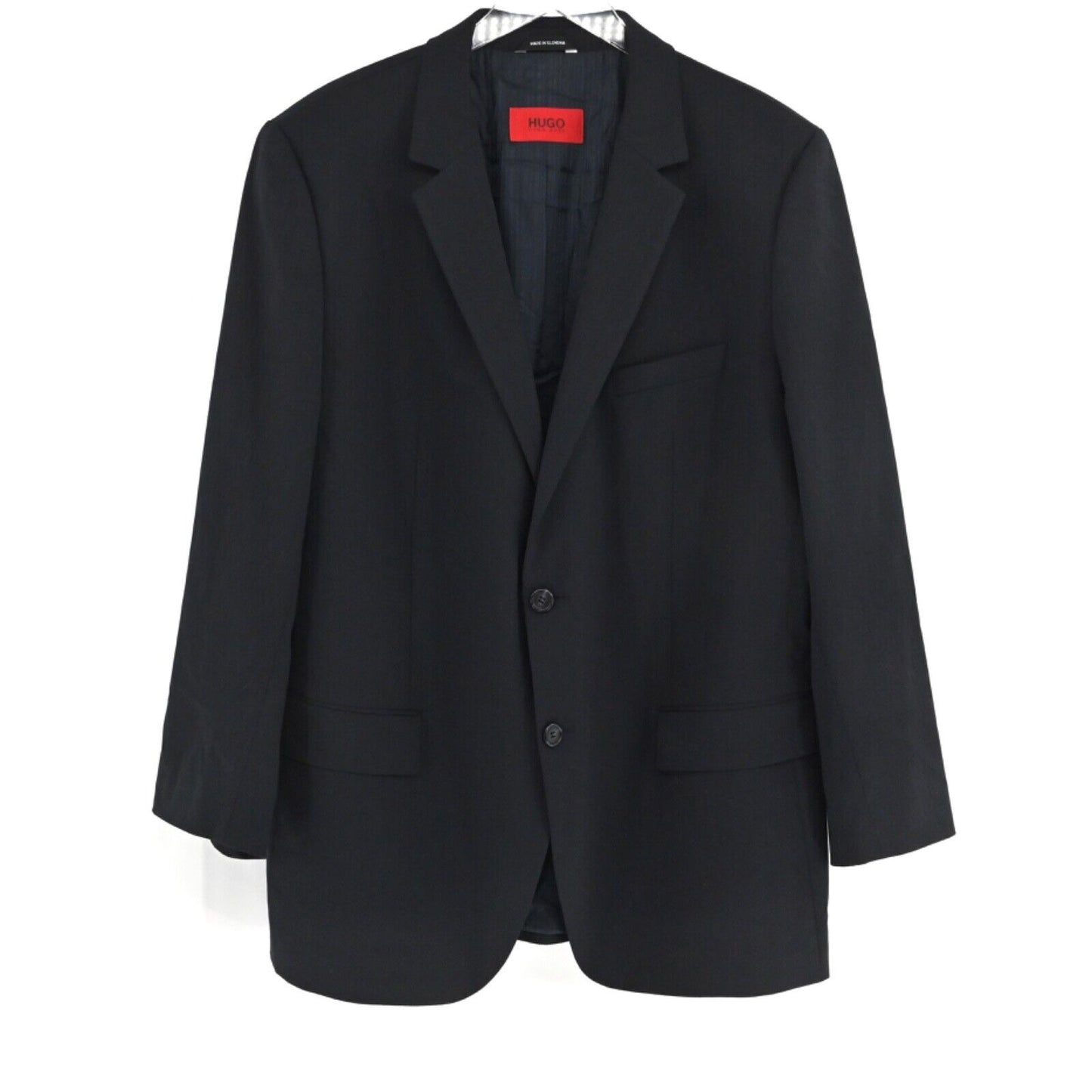 VTG 00s HUGO BOSS Mens Size 46 Blazer Black Pinstripe Single Breasted Wool Blend