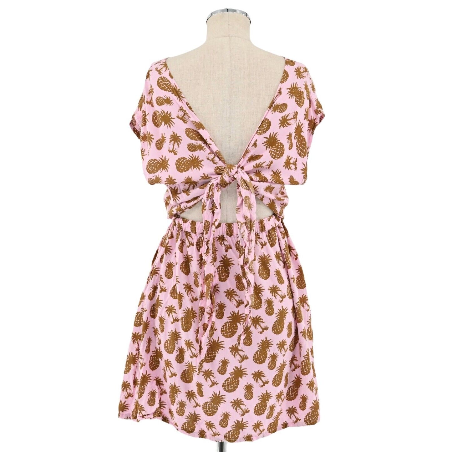 LANI LAU Dress Womens Size M/L Pink Tie Back Stretch Waist Pineapple Print Beach