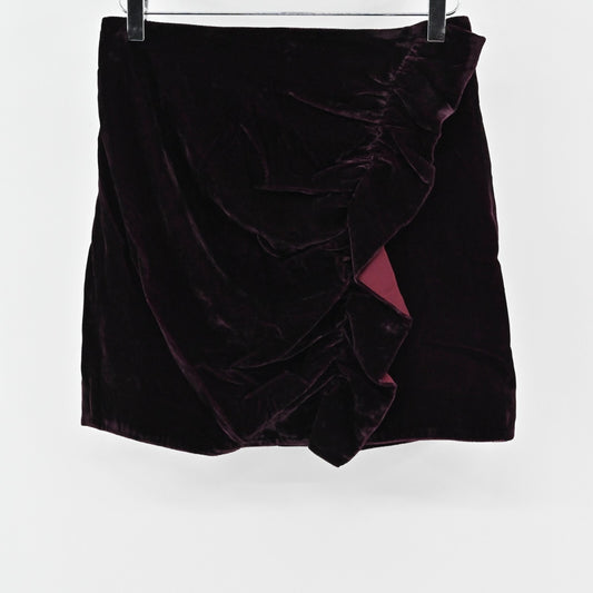 LOVERS FRIENDS Womens Lisa Velvet Skirt Size M Maroon Ruffle Holiday Party NEW