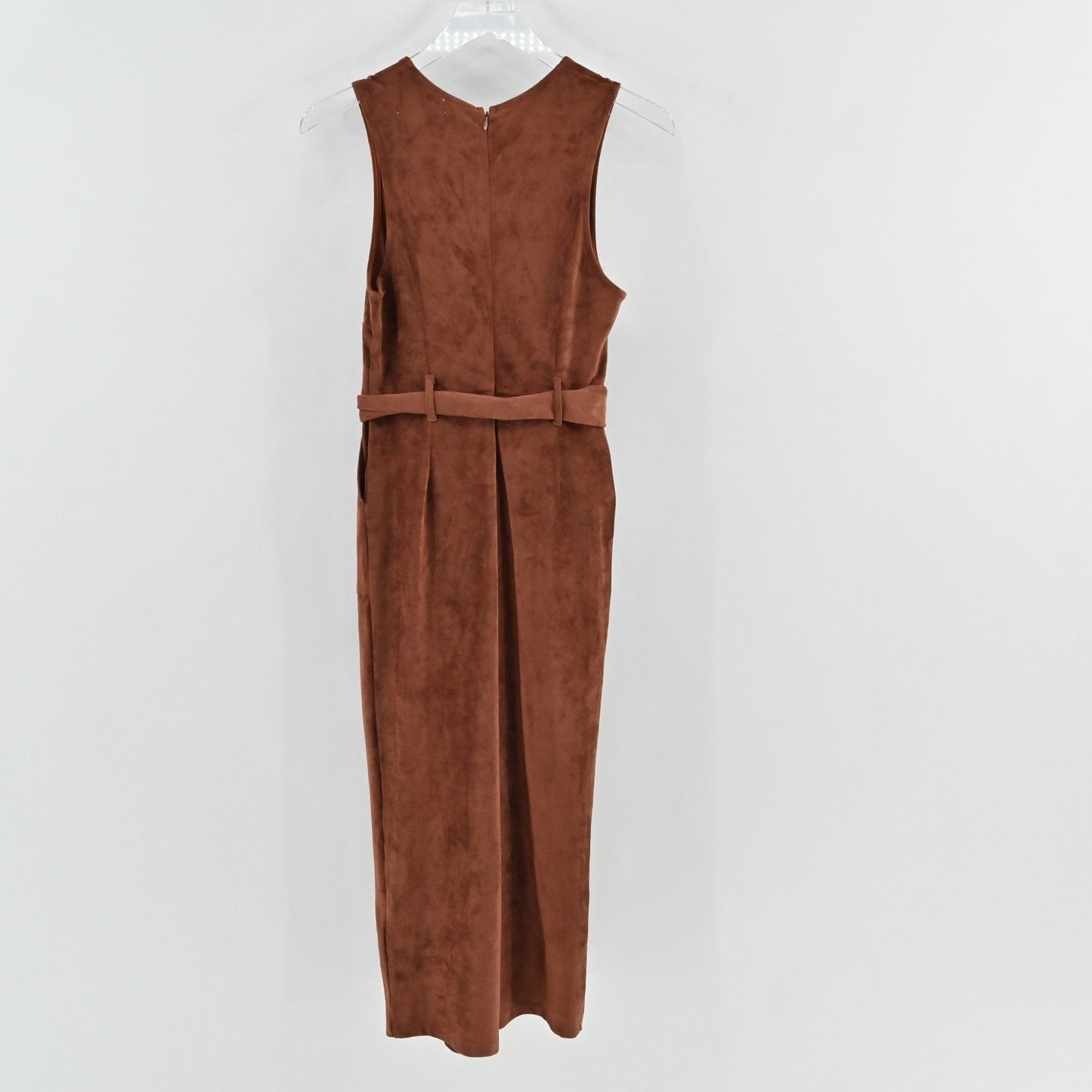 Anthropologie Womens Suede Jumpsuit Size XSP Brown Polished Sleeveless Belted