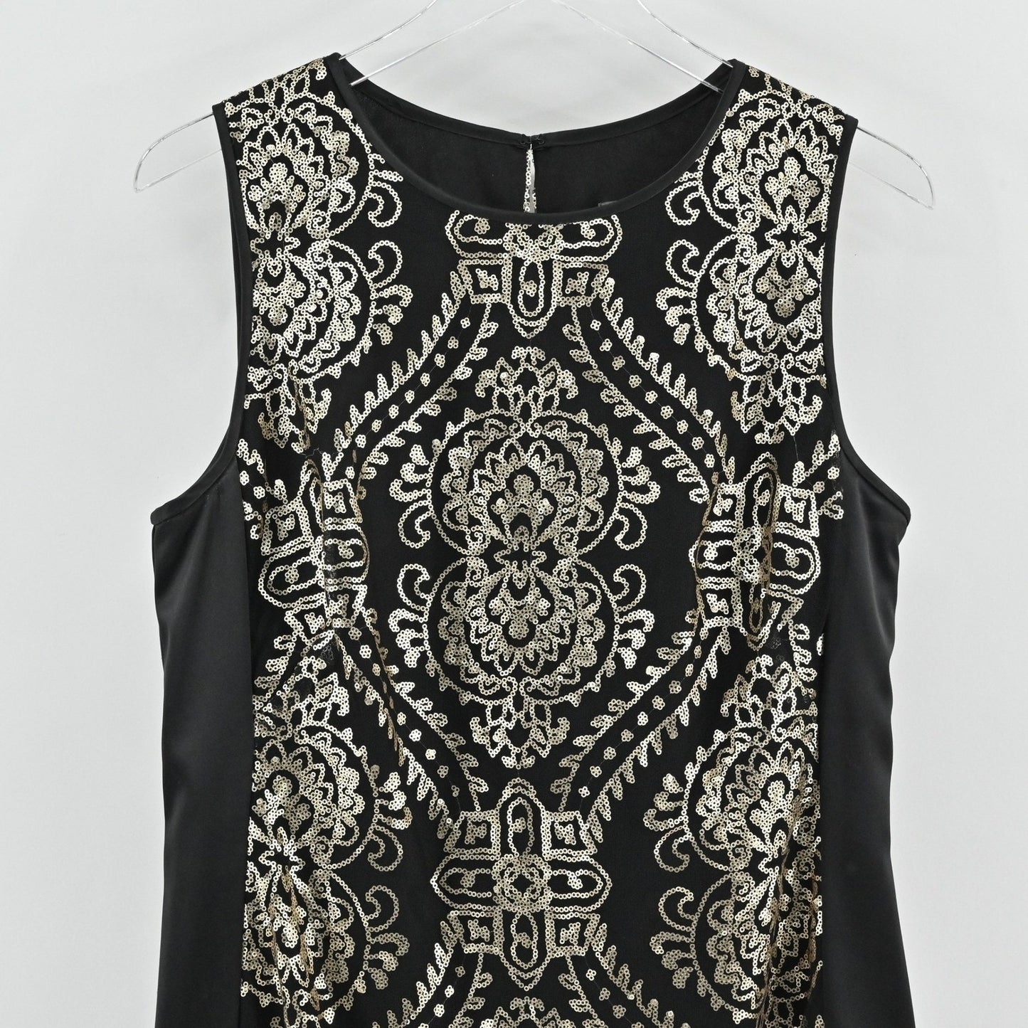 Donna Ricco Sequin Dress Size 12 Black Gold Sleeveless Retro Glam Cocktail Chic