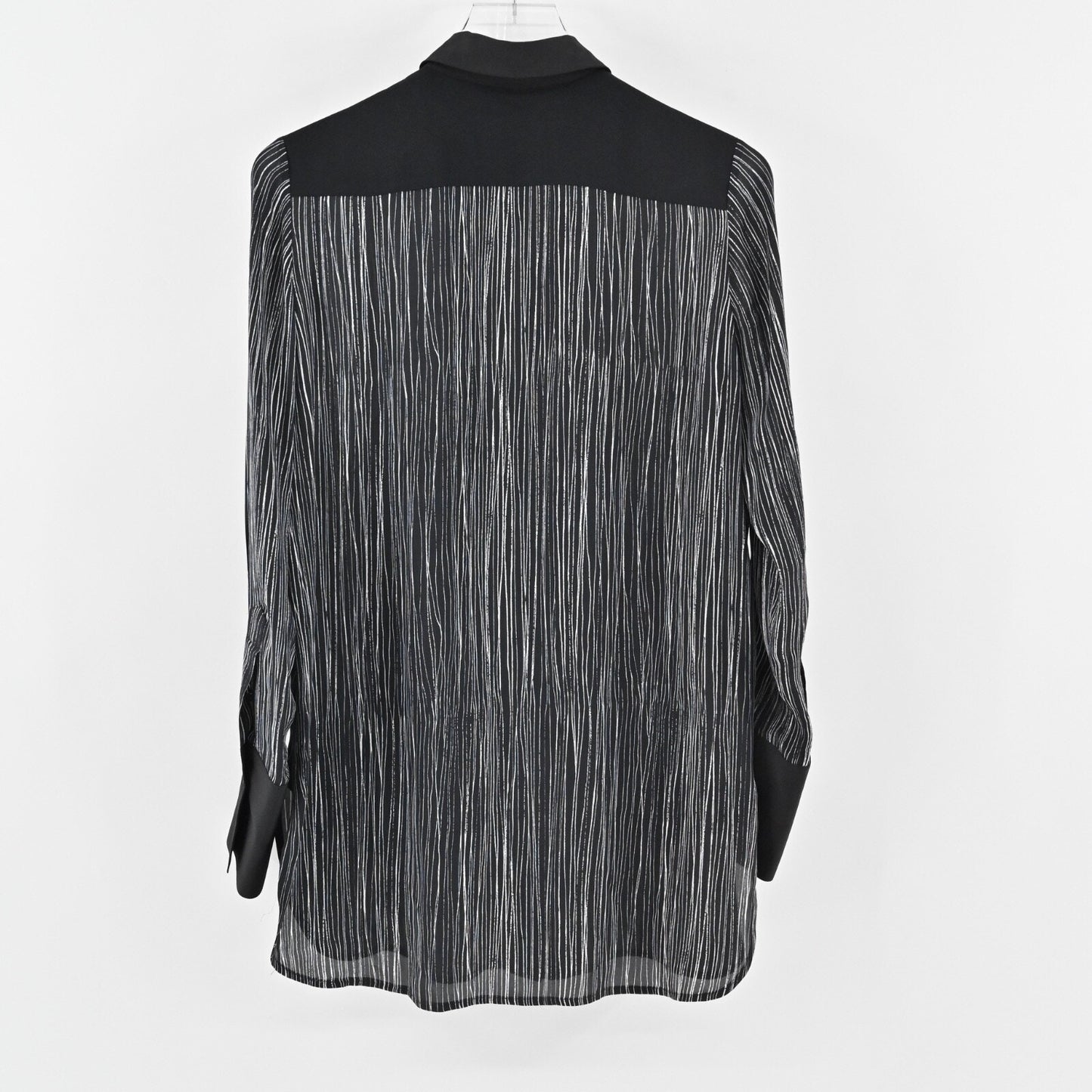 VINCE Womens Wavy Stripe Silk Top Sz S Black Long Sleeve Button Career Blouse