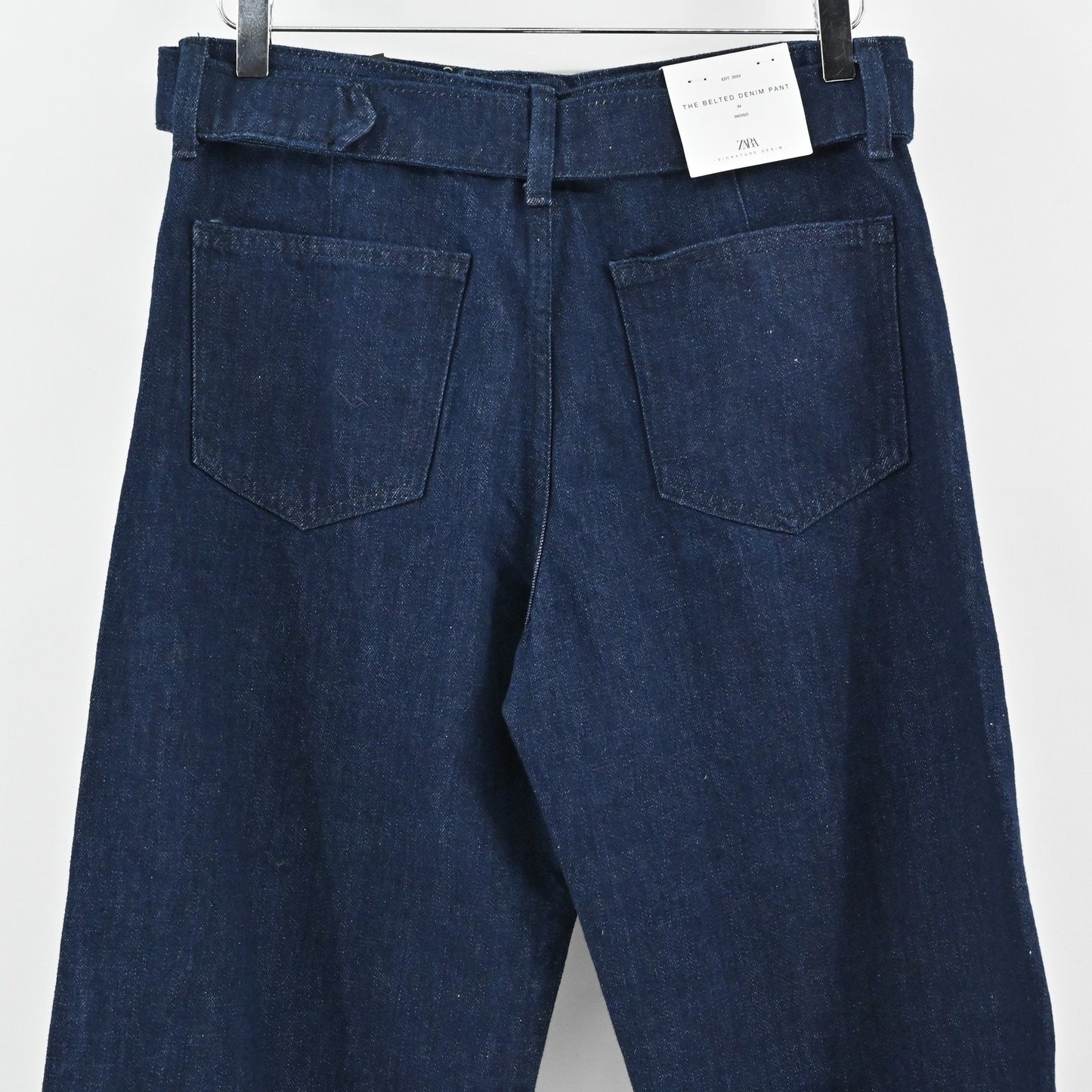 Zara Womens Wide Leg Jeans Size 4 Blue High Rise Belted Denim Pant Western NEW