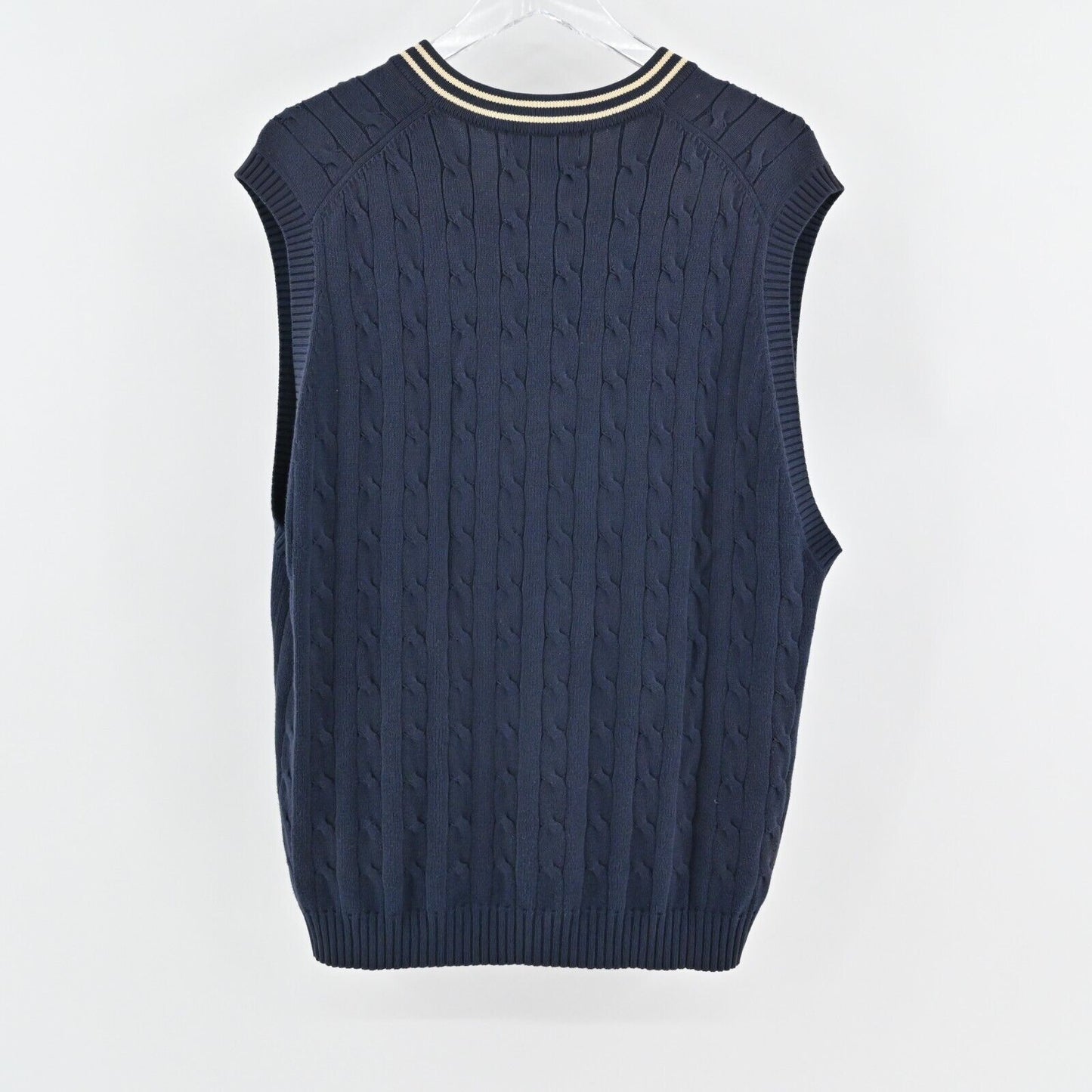 BROOKS BROTHERS Sweater Mens Size L Navy Blue Cable Knit VNeck Sleeveless Vest