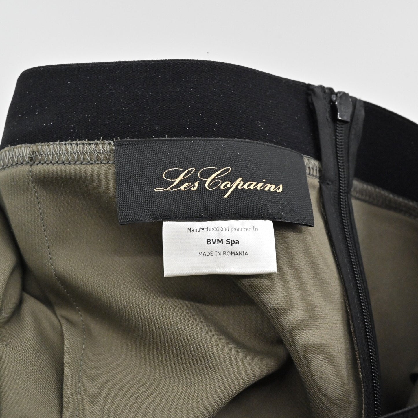 LES COPAINS Green Skirt Size 48 Olive Cotton Stretch Knee Length Pencil Luxury