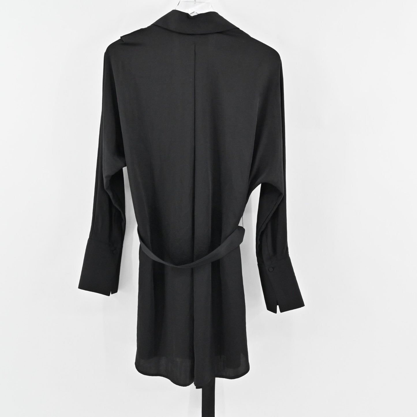 BCBGMAXAZRIA Shirt Dress Size M Diane Black Long Sleeve Collared Wrap Tie Mini
