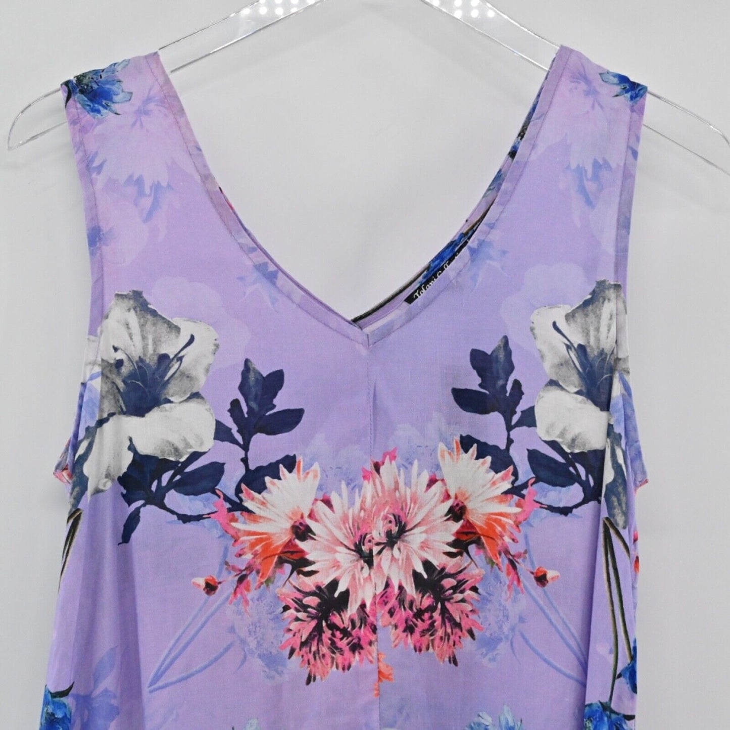 TOLANI Dress Womens Size XS Purple Floral Wide Strap Vneck Asymmetric Midi NEW