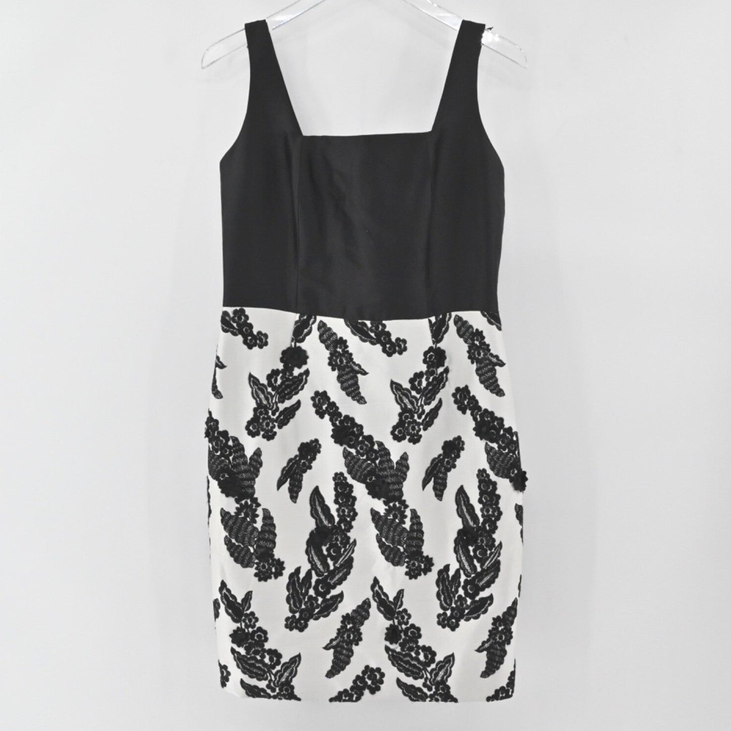 SHANNON MCLEAN Dress Womens Size L Black White Floral Embroidered Mini Sheath