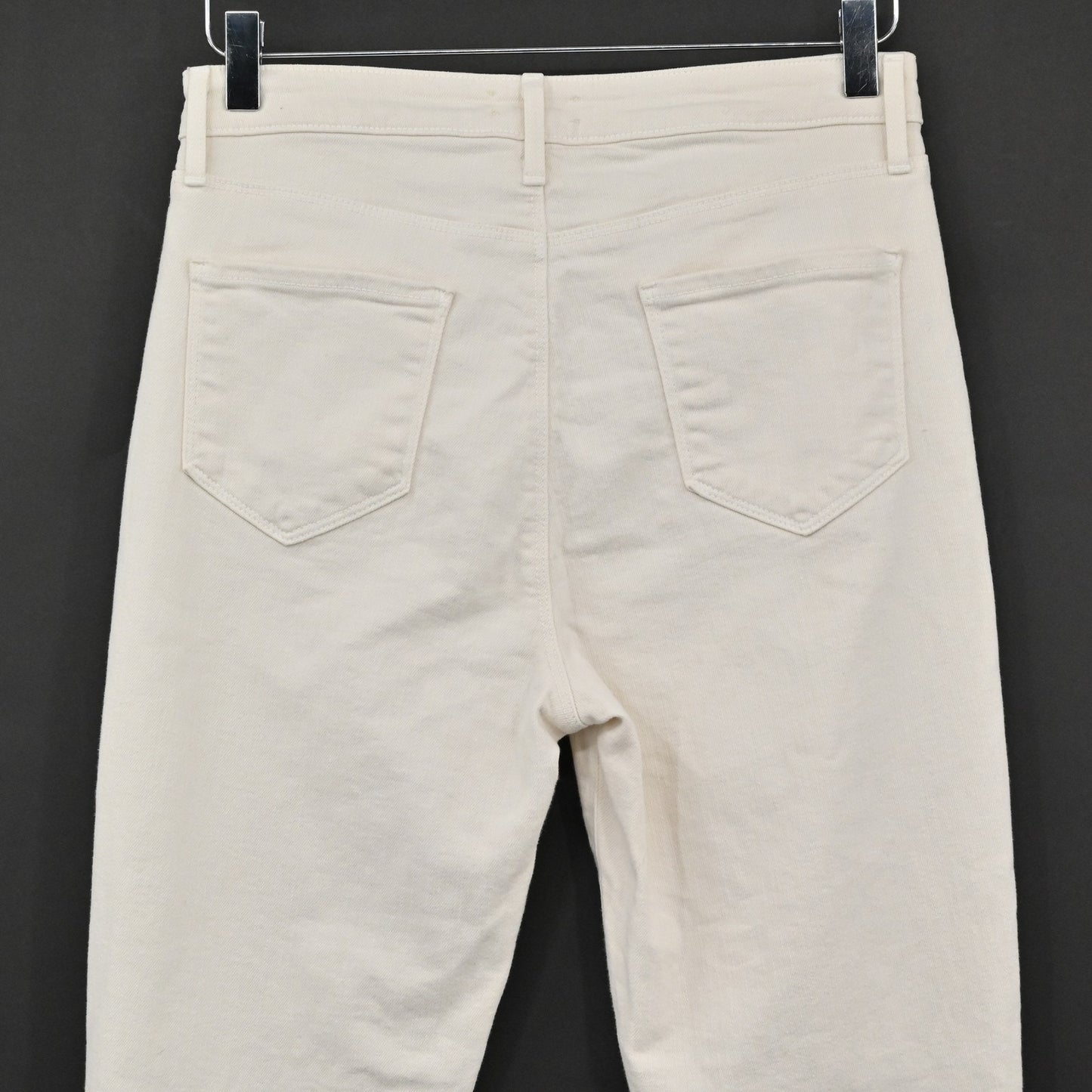 L'Agence Womens Distressed Jeans 27 Cream High Line Skinny Frayed Hem Ripped USA