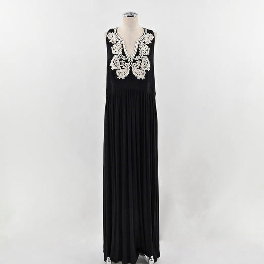 INC International Concepts Embroidered Maxi Dress Size XL Black Sleeveless VNeck