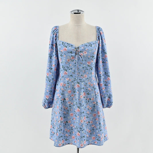Abercrombie Fitch Ditzy Floral Mini Dress Size M Romantic Girly Blue Square Neck