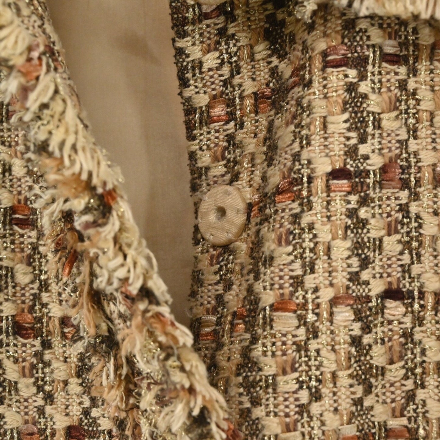 Vtg DANA BUCHMAN Womens Tweed Blazer Size 6 Brown Preppy Plaid Fringe Jacket