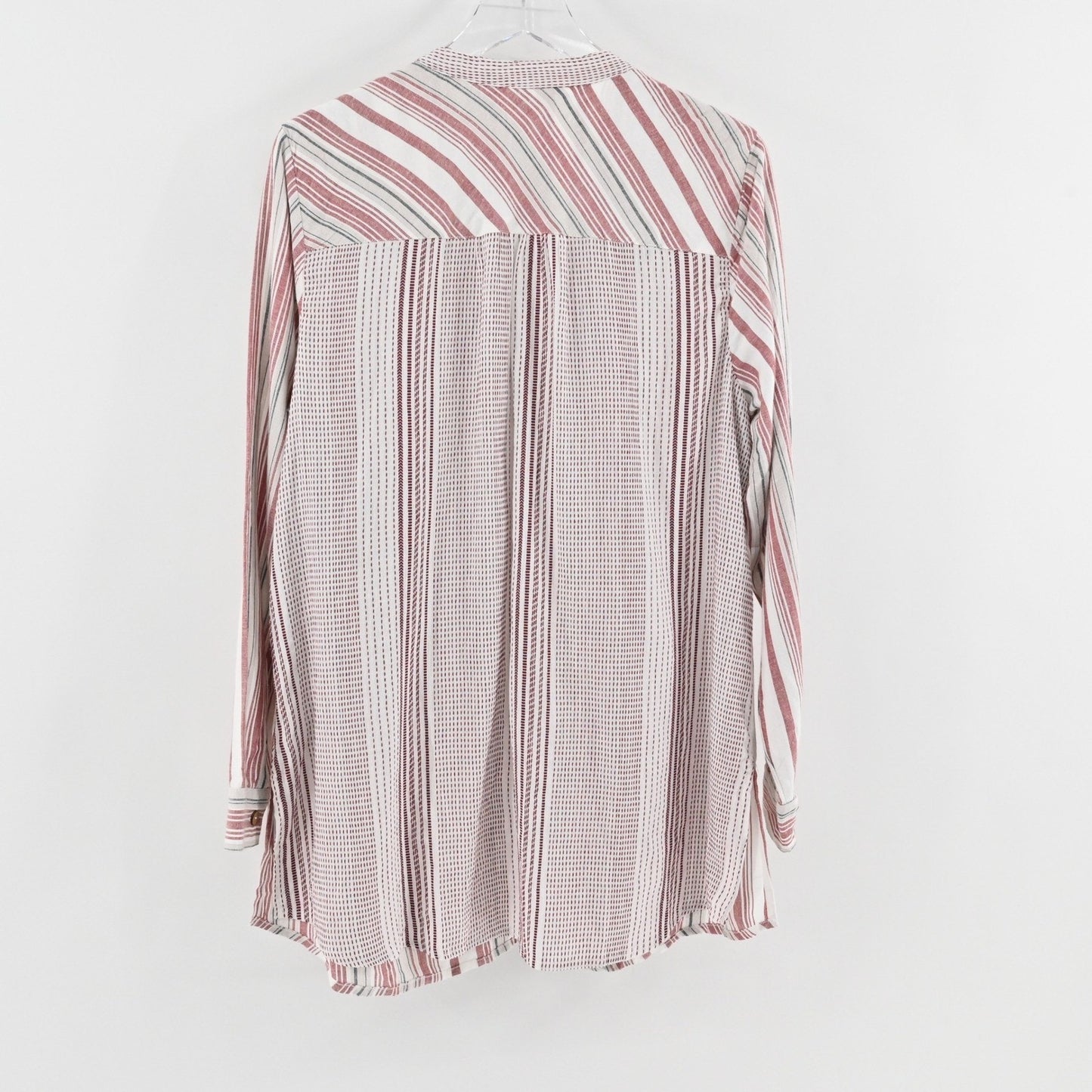 Soft Surroundings Womens Repose Berry Stripe Beaded Tunic Sz XL Boho Button Top