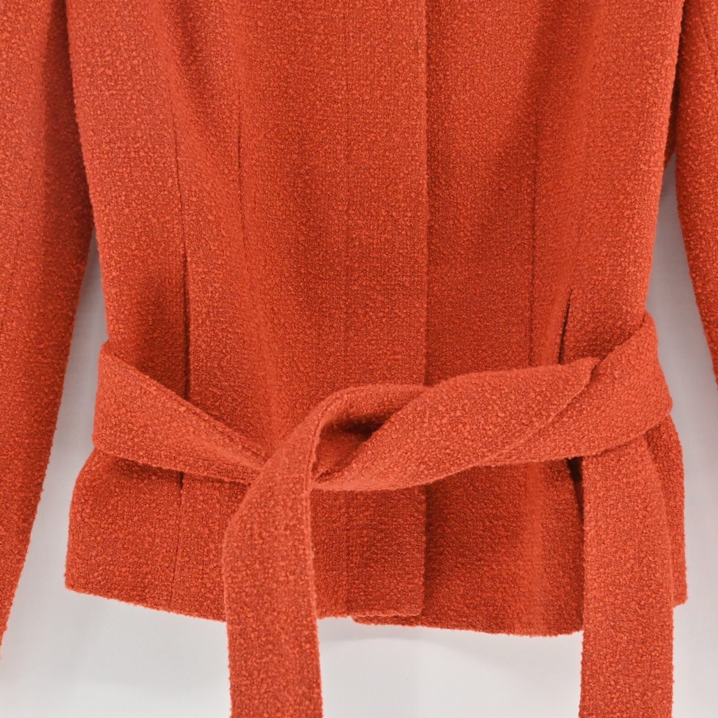 JONES NY Womens Wool Tweed Jacket Size 4 Red Orange Belted Button Retro Collared