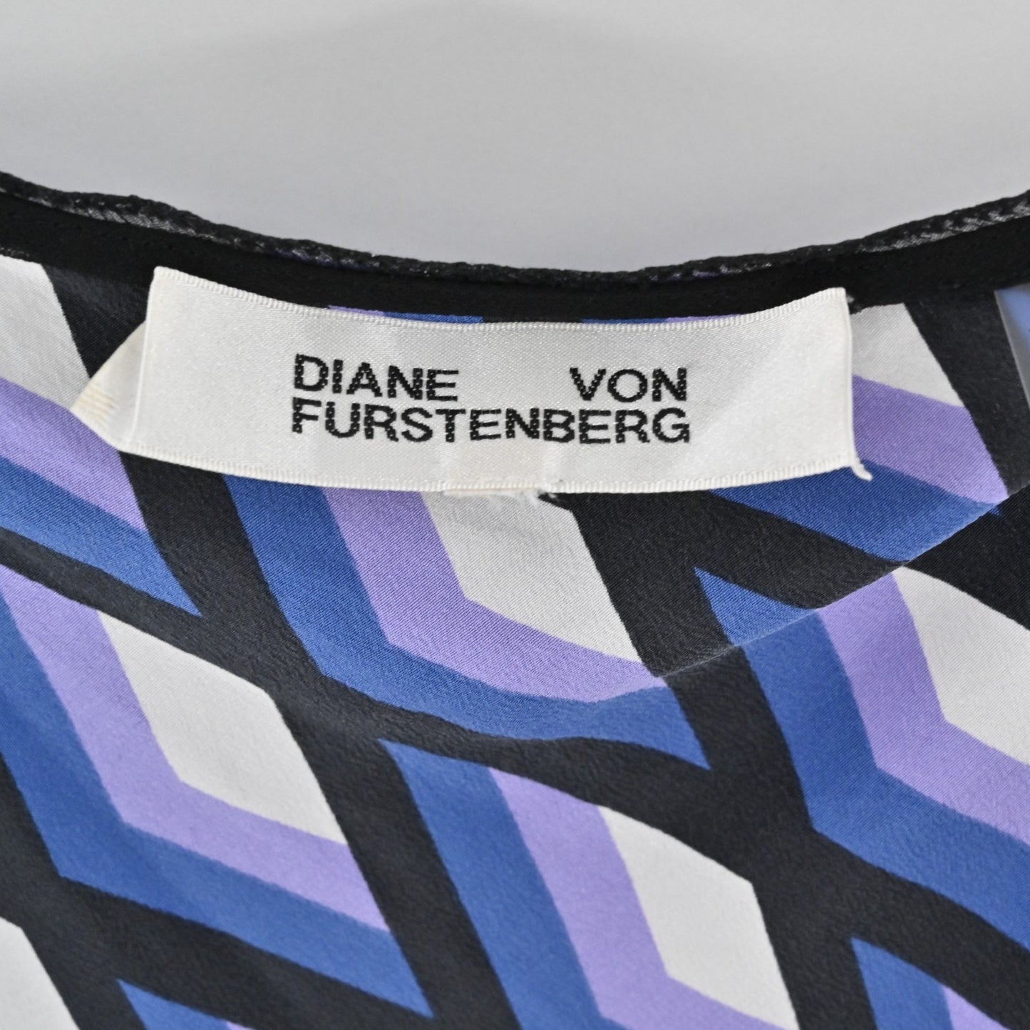Diane Von Furstenberg Womens Mercer Silk Top Size XL Blue Geometric Sleeveless