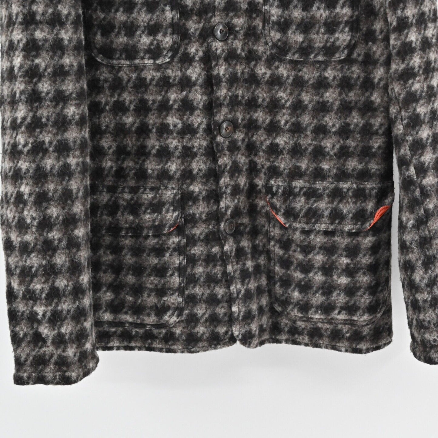 RNT23 Jacket Mens Sz XL Black Houndstooth Wool Blend Fleece Shacket Retro Grunge