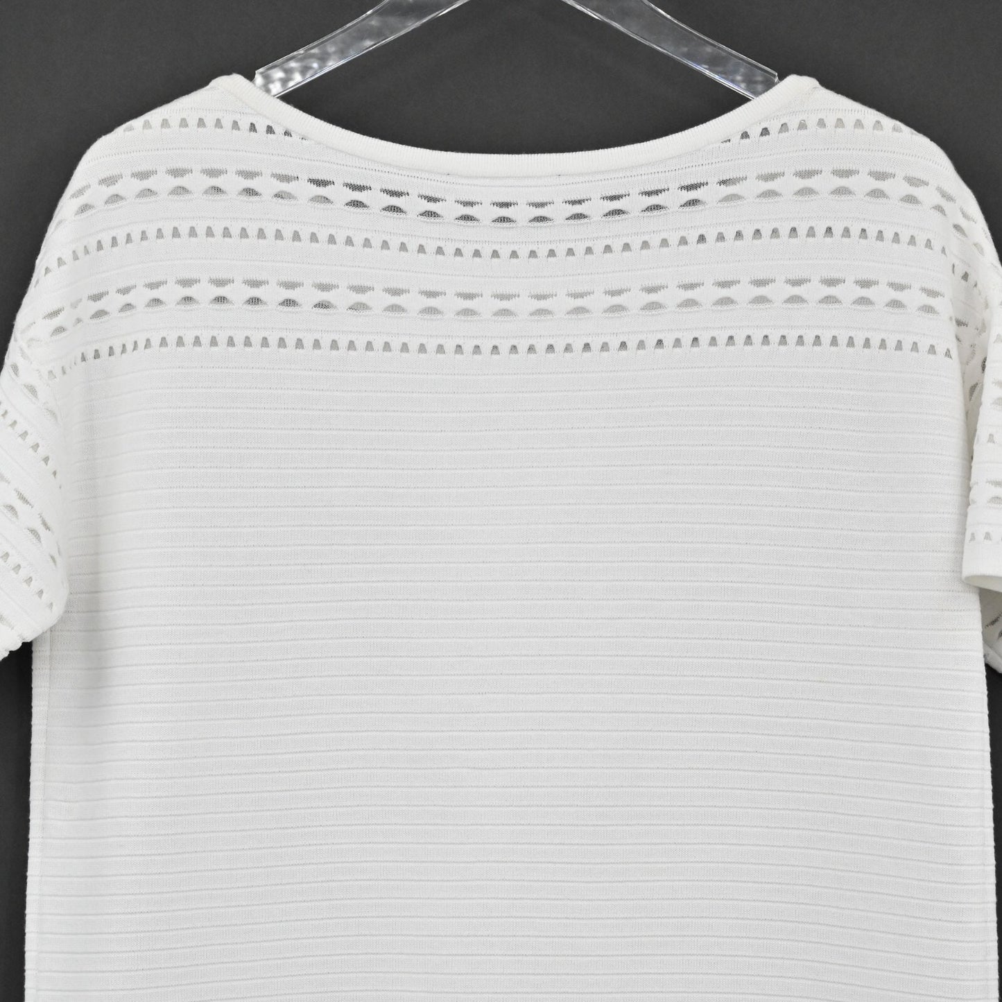 ST JOHN Santana Knit Bianco Top Womens Size S White Cutout Quiet Luxury NEW