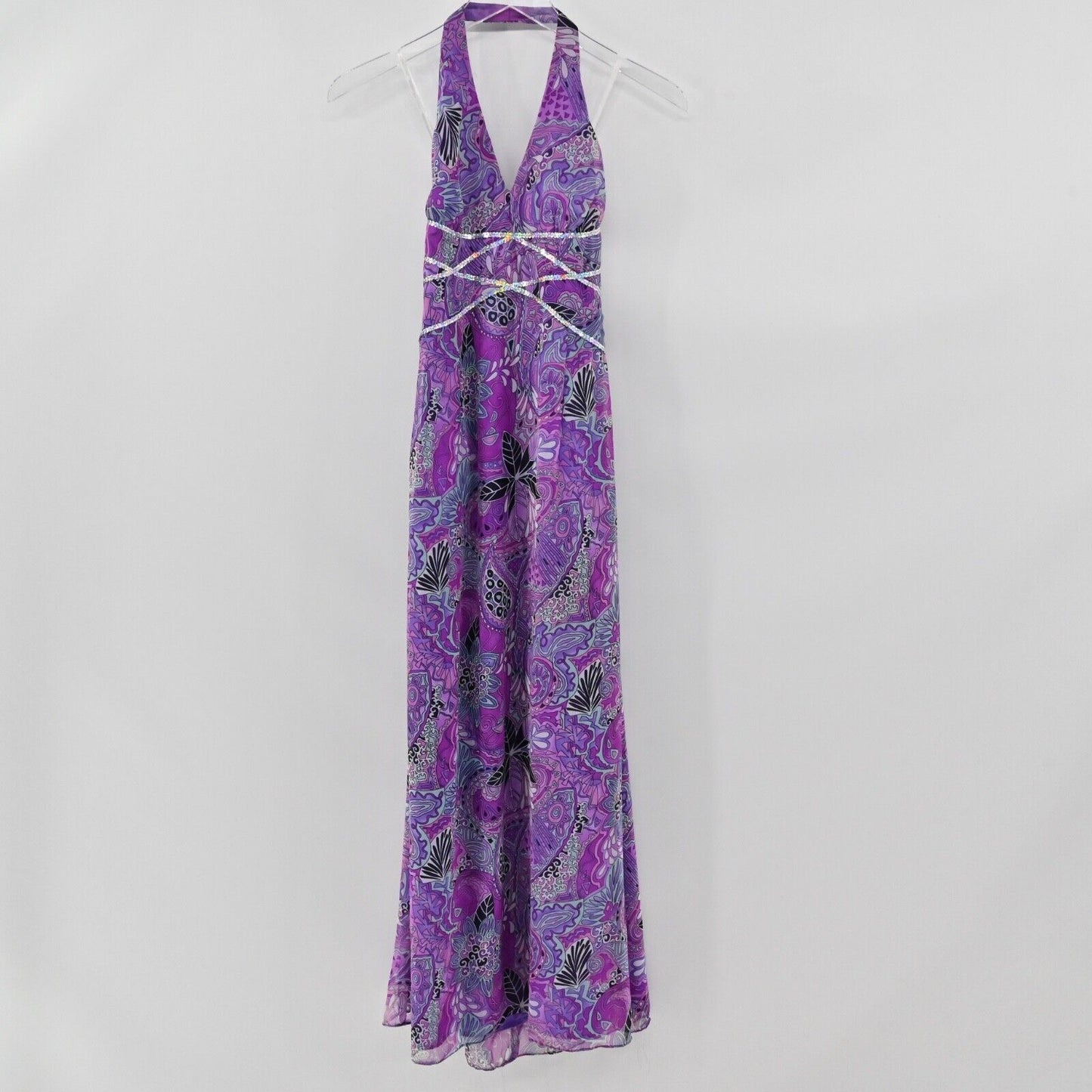 Vtg GUNNE SAX Dress Womens Size 3 Purple Paisley Millennium 2000 Halter Maxi USA