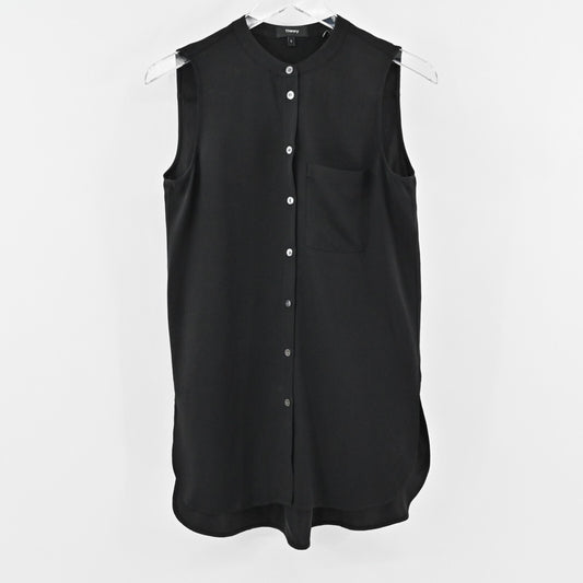 THEORY Top Womens Size S Hinzin Modern Black Sleeveless Silk Georgette Shirt