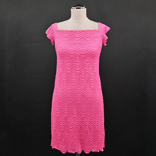 Lilly Pulitzer Jade Off The Shoulder Mini Dress Size XS Pink Lace Preppy Boho