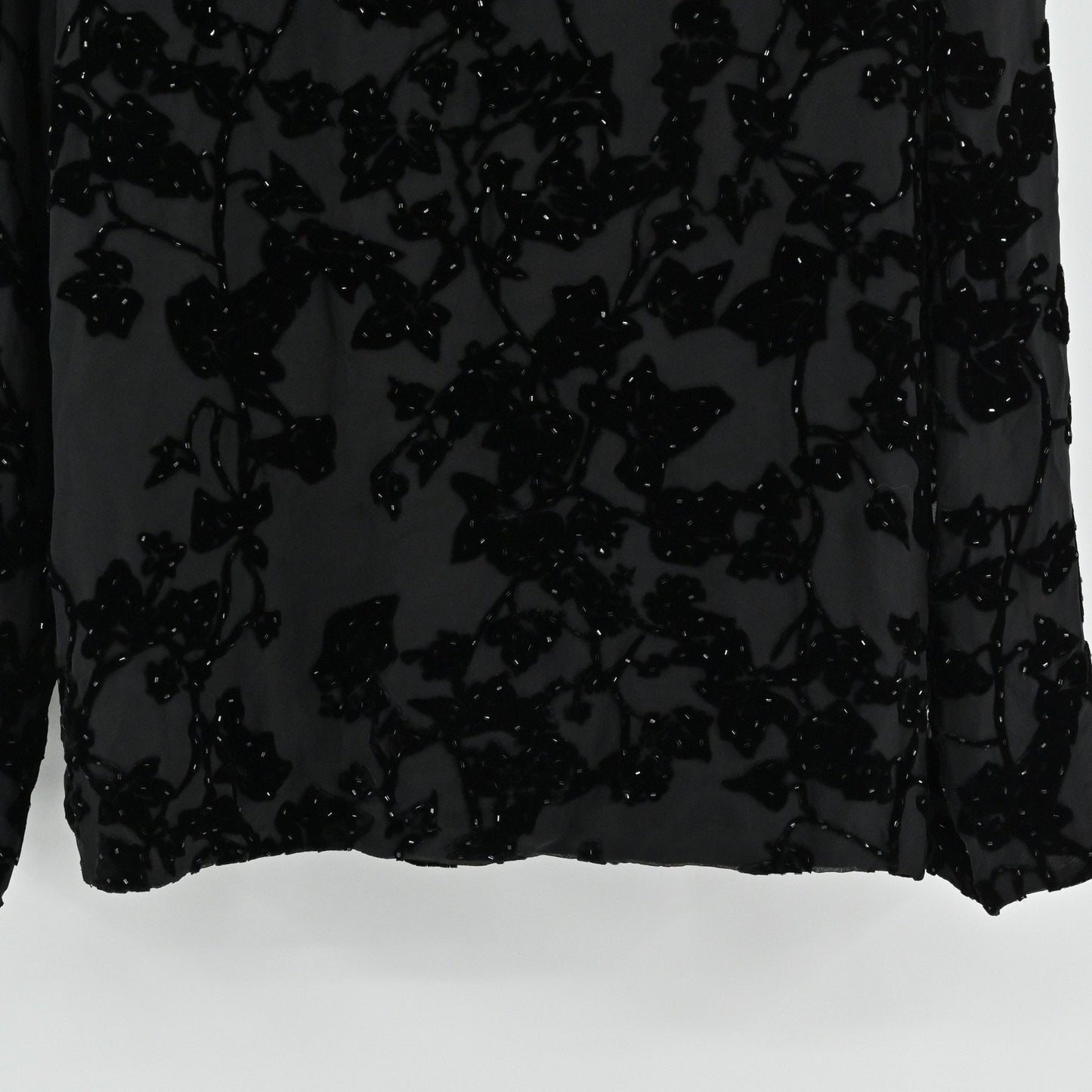 Vtg Adrianna Papell Black Silk Jacket Size M Velvet Beaded Floral Embellished