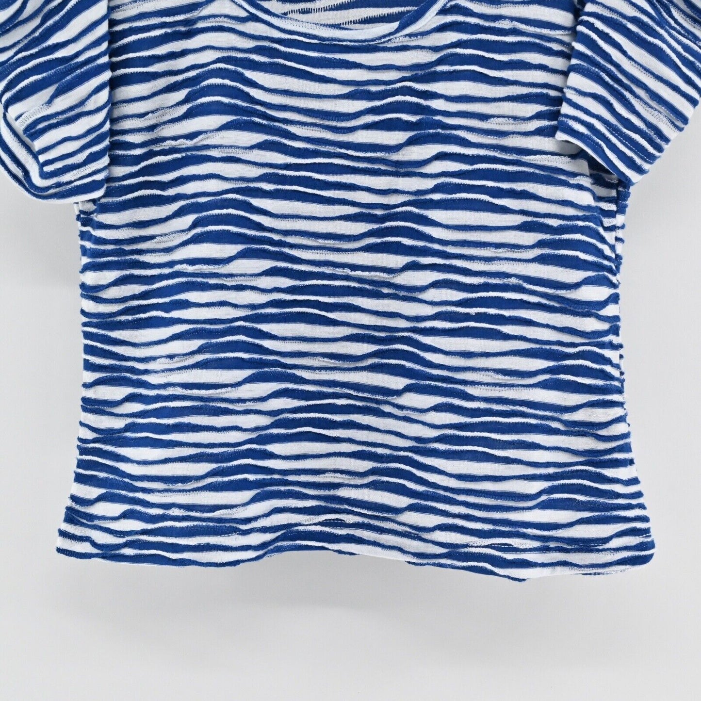 ANTHROPOLOGIE Top Womens Size S Blue Stripe Knit MAEVE Cutout Neck Puff Sleeve