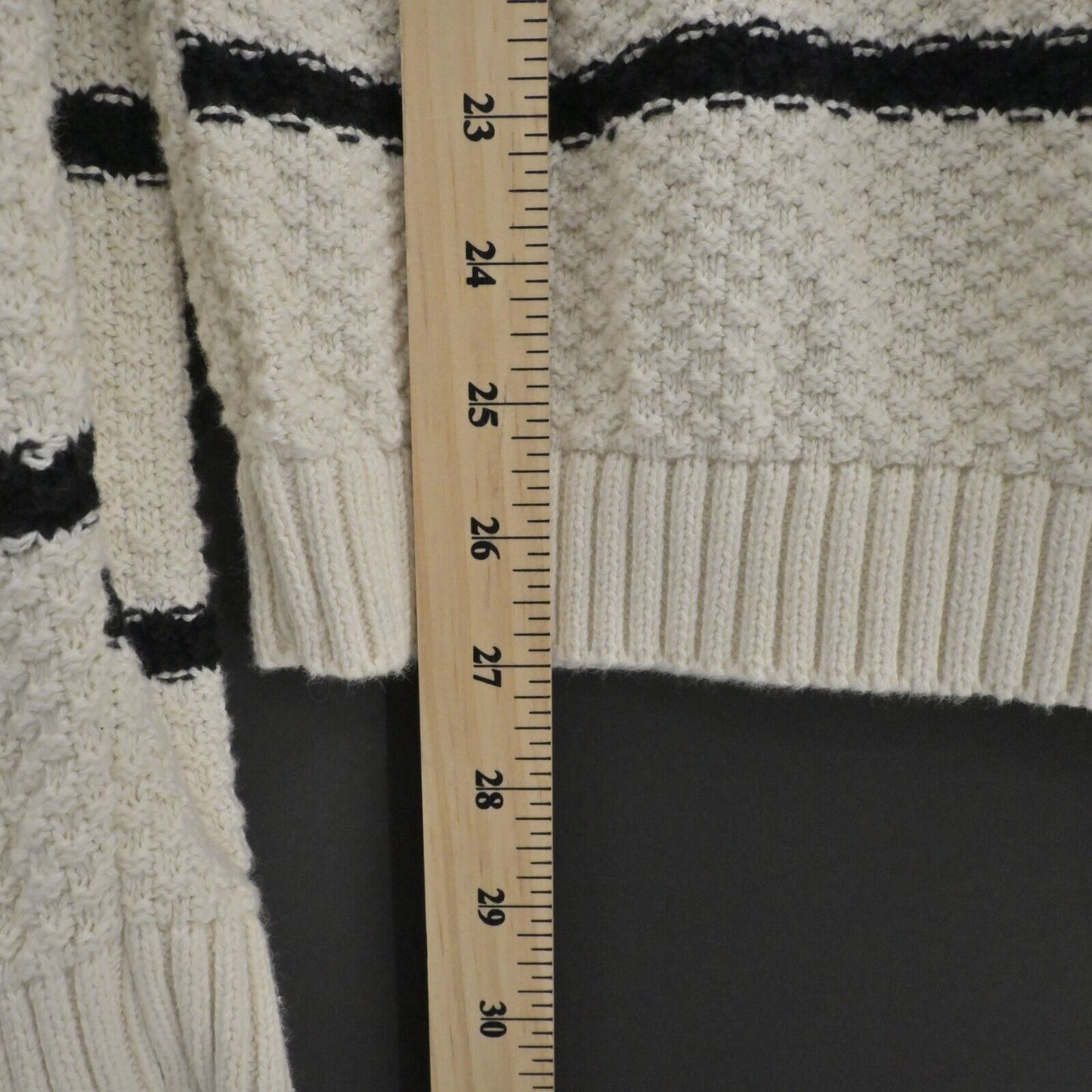 LUCKY BRAND Sweater Womens Sz Medium Fringe Pullover Long Sleeve Stripe Natural