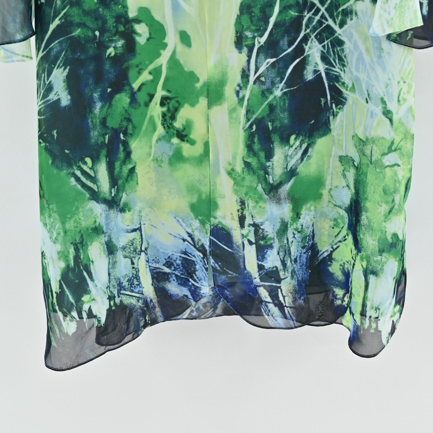 Mark Zunino Womens Chiffon Tunic Top Size L Green Forrest Slit Art Lined Blouse