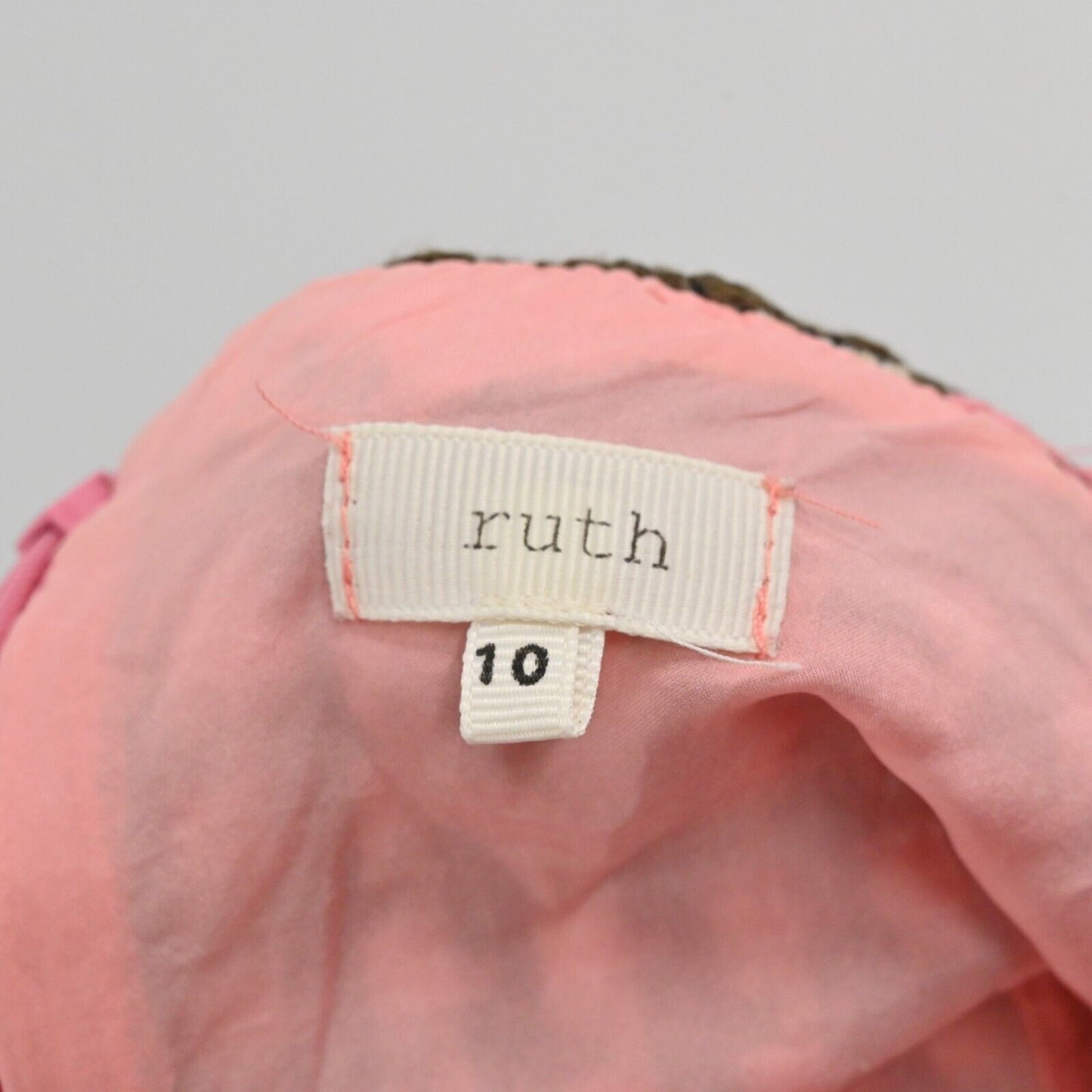 Vtg RUTH Dress Womens Sz 10 Strapless Wool Brown Pink Flower Detail Houndstooth