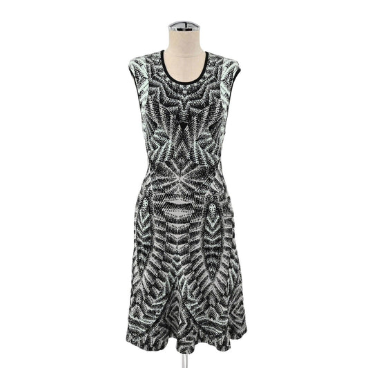 RONNY KOBO Dress Womens Size XS Black Blue Geometric Print Cap Sleeve Knit Flare