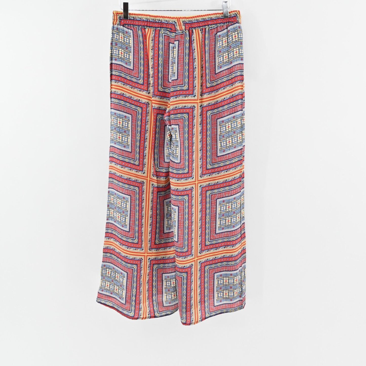TOLANI Pants Womens Sz M Palazzo Silk Multicolor Square Flowy Wide Leg High Rise