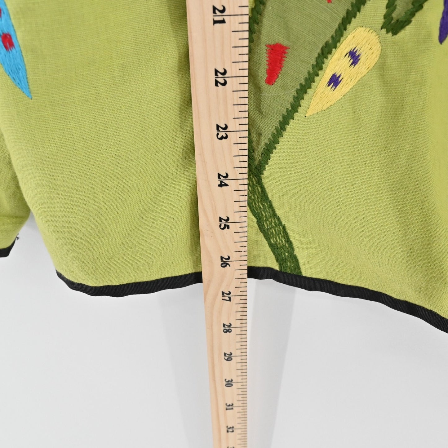 Vtg ALEX KIM Womens Embroidered Jacket Size L Green Floral Toggle Linen Art Wear