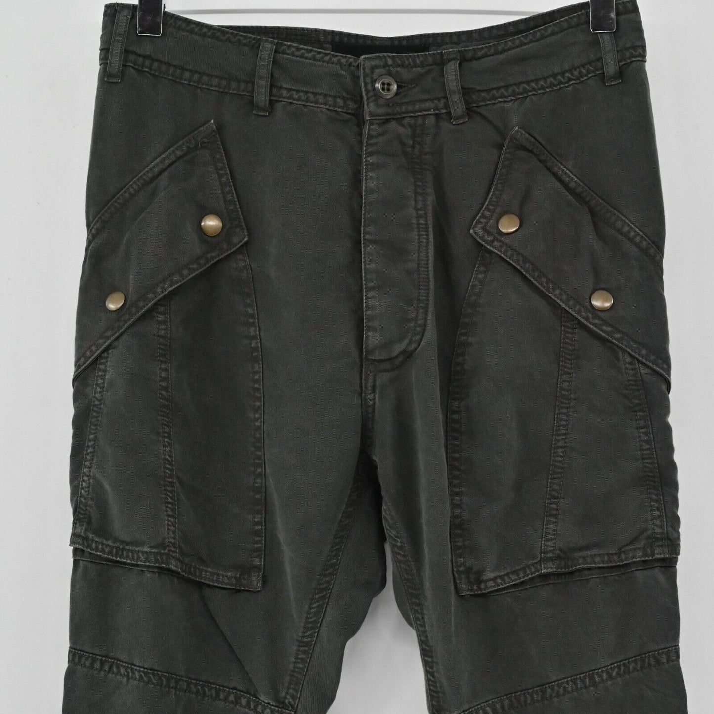THE KOOPLES Jeans Womens Sz M Dark Olive Slim-Leg Cropped Utility Pants Pockets