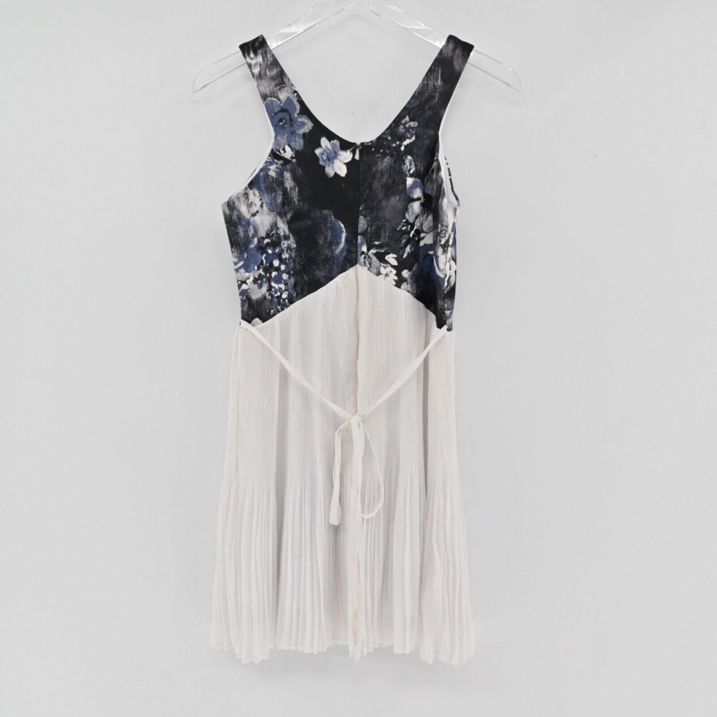 FOUNT Dress Womens Size SM Blue Floral Pleated Scoop Neck Goddess Mini Tank NEW