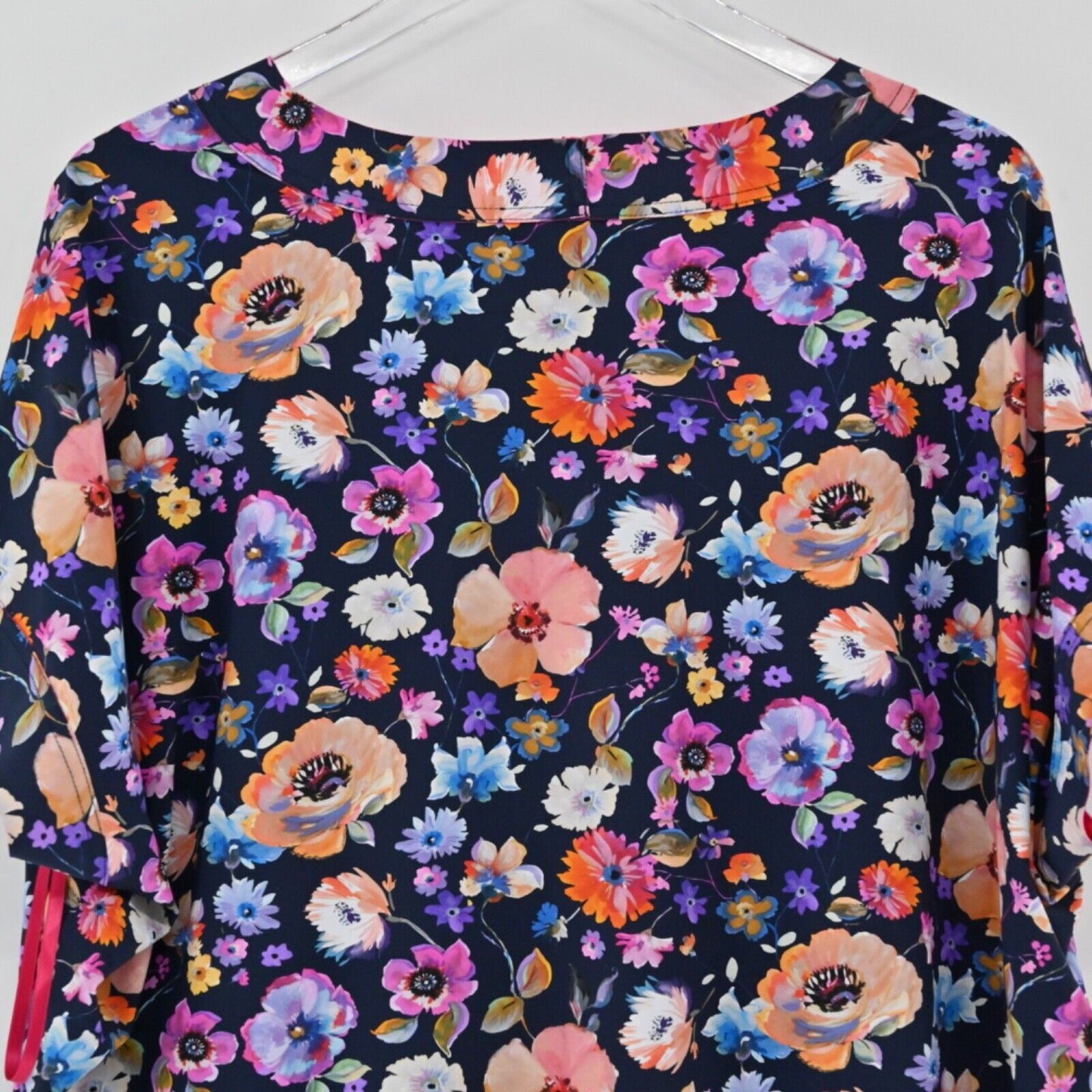 CHIARA BONI Top Womens Size M Navy Blue Floral Dolman Short Sleeve Preppy Boho