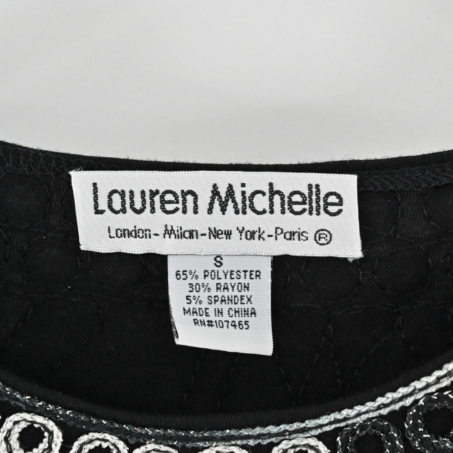 Vtg Lauren Michelle Womens Black Embroidered Top Size S Art Elegant Embellished