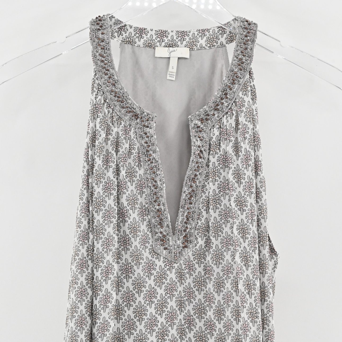 Joie Womens Astor Silk Sleeveless Top Size S Beaded Embroidered Gray Boho Tunic