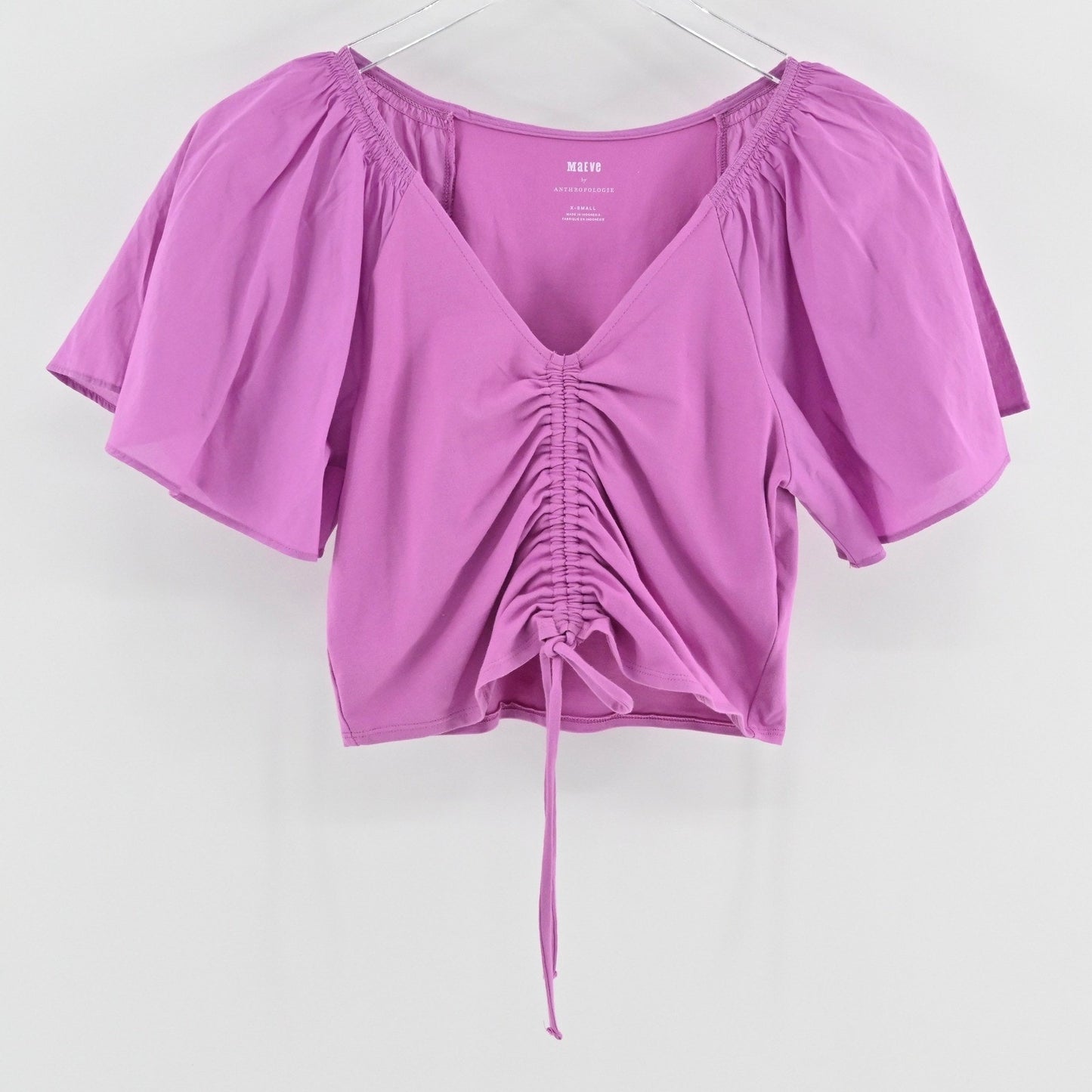 Anthropologie Maeve Womens Flutter Sleeve Top Size XS Lilac Coquette Blouse
