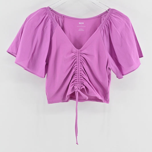 Anthropologie Maeve Womens Flutter Sleeve Top Size XS Lilac Coquette Blouse